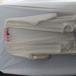 Beige cotton/nylon long cardigan sweater